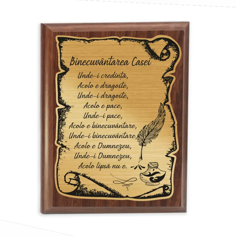 Binecuvantarea casei, placheta lemn personalizata prin gravura